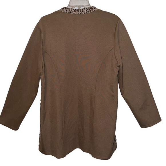 Chicos Size 2 Large Black Tan Leopard Mesh Duster Tunic Cardigan Open Front - Picture 4 of 6
